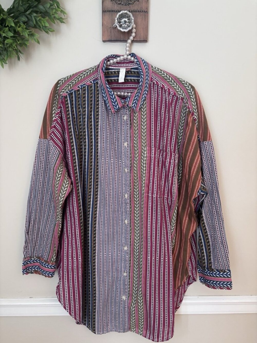 Anthropologie Pilcro Size Large Blouse Multicolor Multipattern Boho Long Sleeve